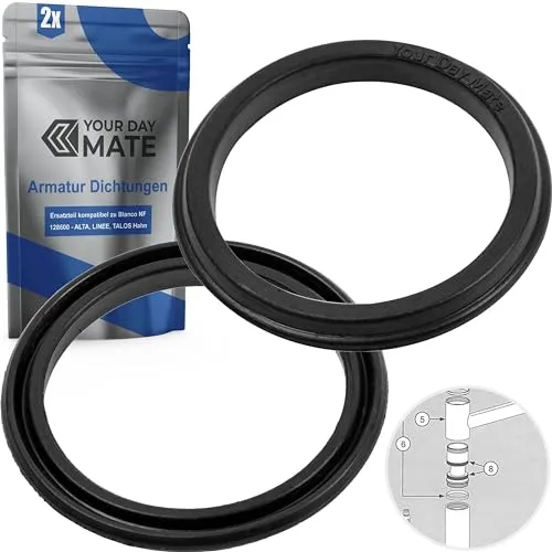 Armaturenkörper Dichtung Set, 2 Stück, kompatibel mit BLANCO ALTA, ALTA COMPACT, ALTA-F, LINEE, TALOS, Ersatz für Art. Nr. 128600, Dichtungssatz Küchenarmatur, Körperdichtungen Kit NF Spültischarmatur