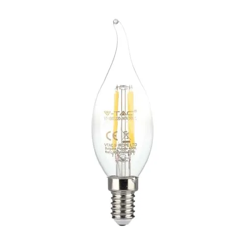 V-TAC LED-Lampe - Kerze - E14-Fassung - IP20 - Klar - 4W - 400 Lumen - 3000K