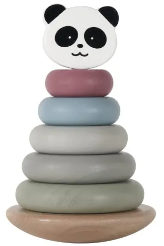 Kindsgut Stapelturm, Motorik-Spielzeug für Klein-Kinder aus Holz, schönes Geschenk zum 1. Geburtstag, dezente Farben und Schlichtes Design, hochwertige Qualität, Panda