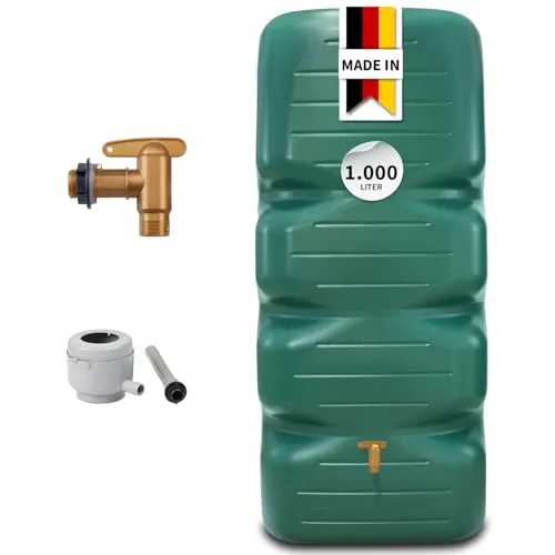 CUBUS Regentonne Komplett-Set 1000 L – Stabiler, UV-beständiger Wassertank für Garten - Robuster 1000L Wassertank für Garten & Terrasse mit drei praktischen Gewindeanschlüssen. Ideal zur nachhaltigen Regenwassernutzung, langlebig und wetterfest.