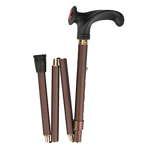 Faltbarer Leichtmetallstock in bronze mit Anatomischem Griff in schwarz mit Softtouch-Oberfläche für links