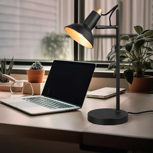 Moderne Tischlampe Schwarz Matt mit Verstellbarem Spot - Tischleuchte aus Metall in elegantem Schwarz matt, ideal für Nachttisch oder Kommode. Flexibler Spot sorgt für individuelles Licht, schafft gemütliches Ambiente.