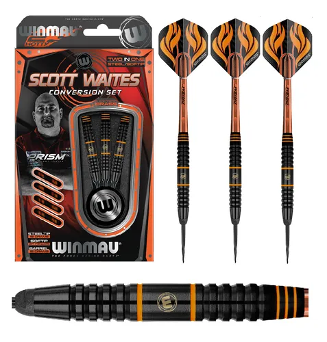 Winmau Scott Waites Conversion Dart Set 19g & 20g - Pfeile für Präzision und Kontrolle, ideal für Spieler, die zwischen Steel und Soft wechseln möchten.