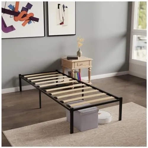 Dreamzie Metallbett 90x200 cm mit Lattenrost - Schlichtes Bettgestell in Schwarz - Schnelle Montage in ca. 30 Minuten, stabiler Metallrahmen mit Holzlatten für hohe Belastbarkeit bis 200 kg. Modernes Design mit praktischem Stauraum unter dem Bett für optimale Raumausnutzung.