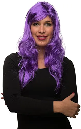 Sexy Langhaar Damen Frauen Perücke lockig/gewellt für Fasching Karneval Motto Party - 13 Farben (Lila)