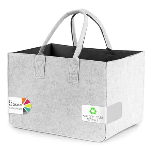 Sinand 30L Einkaufskorb, Einkaufstasche mit Henkel, Robust/Gut Verarbeitet/Faltbar Die Filztasche Storage für Outdoor Trips, Picknick, Einkaufen Außen (Hellgrau - Dunkelgrau)