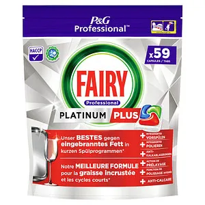Fairy Professional Platinum Plus Spülmaschinentabs 8700216352796 - 59 Stück für strahlenden Glanz - Geschirrspülmittel mit Anti-Kalk-System, schützt den Geschirrspüler und sorgt für unvergleichlichen Glanz bei Töpfen und Geschirr.