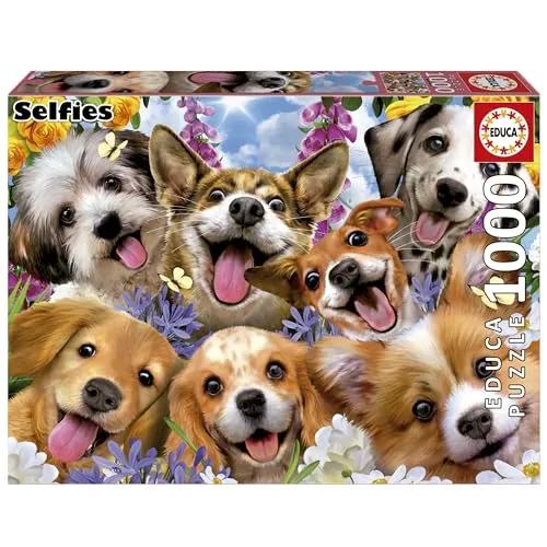 Educa - 1000 Teile Puzzle für Erwachsene Welpen-Selfie, 68 x 48 cm mit FixPuzzle Kleber für langlebigen Spaß und kreative Förderung