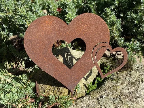 Edelrost Herz doppelt mit Schraube 19x14cm für Holz Gartendeko Geschenk