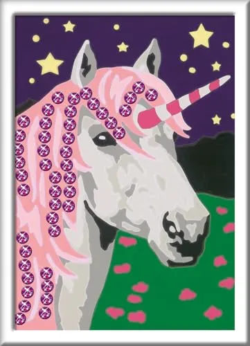 Ravensburger CreArt 28473 - Einhorn - Malen nach Zahlen für Kinder ab 7 Jahre, Malset mit Rahmen, Pinsel und Acrylfarben, Geschenk für Mädchen und Jungen, mit Pailletten