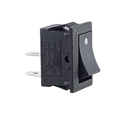 Wippschalter, Kippschalter, Geräteschalter, Mini-Wippenschalter 250V 6A 125V 10A AC, KCD1 (6V 9V 12V 24V 125V AC/DC) schwarze Wippe rechteckig mit Punkt, 19 x 13 mm, 2 Polig EIN/AUS