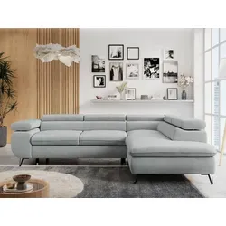Ecksofa Sofa Grau, Wohnlandschaft L-Form mit Schlaffunktion und Bettkasten, Schlafsofa mit Bettkasten, Sofa mit Einstellbare Kopfstützen, Peter L ... - Hellgrau