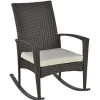 Outsunny Schaukelstuhl Schwingsessel aus Polyrattan mit Kissen - Hochwertiger Gartenstuhl aus PE Polyrattan, ideal für entspannte Stunden im Freien. Maximale Gewichtskapazität von 160 kg und komfortable Sitzhöhe von 42 cm.