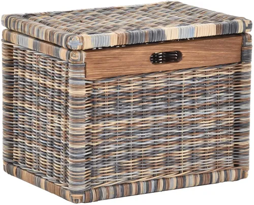 Hoher Rattan Regalkorb mit Deckel – Mehrfarbig, Groß - Korb zur stilvollen Aufbewahrung, geflochten aus Rattan, mit praktischem Deckel und Griff – ideal für Landhaus-Stil und Ordnung im Zuhause.