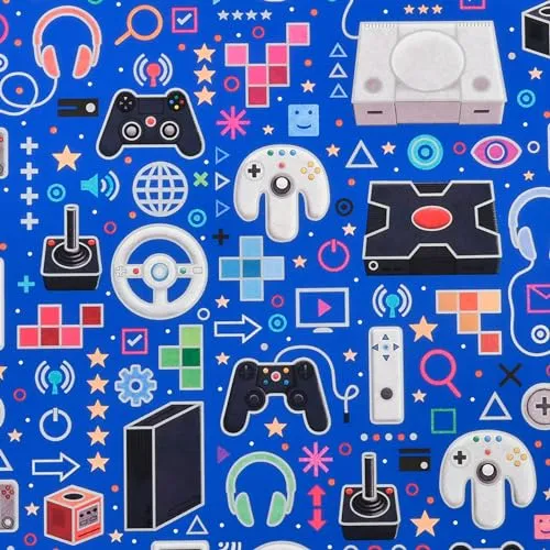 Geschenkpapier Geburstag Erwachsene 70cm x 2m Rolle (Dunkelblau mit Gaming Motiv)