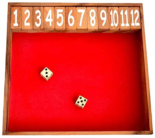 Shut The Box 12 Large rotes Klappenspiel als Holzbox mit 12 Klappen Knobelholz Gesellschaftsspiel, Würfelspiel Trinkspiel, Rechenspiel für Kinder, Gruppenspiel