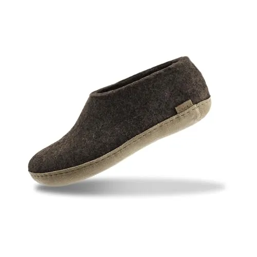 GLERUPS Hallenschuhe Damen & Herren (Braun) | Unisex Wollpantoffeln mit Ledersohle