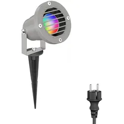 ledscom.de Gartenstrahler DUK, Gitter, mit Erdspieß für außen, grau, IP65, inkl. Smart Home RGBW GU10 LED Lampe 473lm