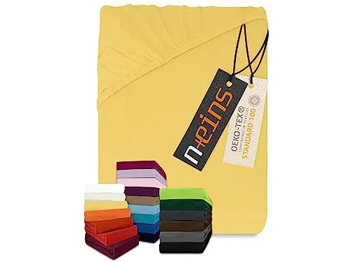 npluseins klassisches Jersey Spannbetttuch - vielen Farben + Größen - 100% Baumwolle 159.192, 70 x 140 cm, gelb