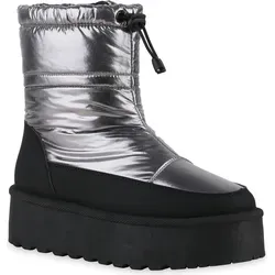 VAN HILL Damen Warm Gefütterte Winter Boots Stiefeletten Bequeme Schuhe 841496, Farbe: Grau Metallic, Größe: 39 - Grau - 39