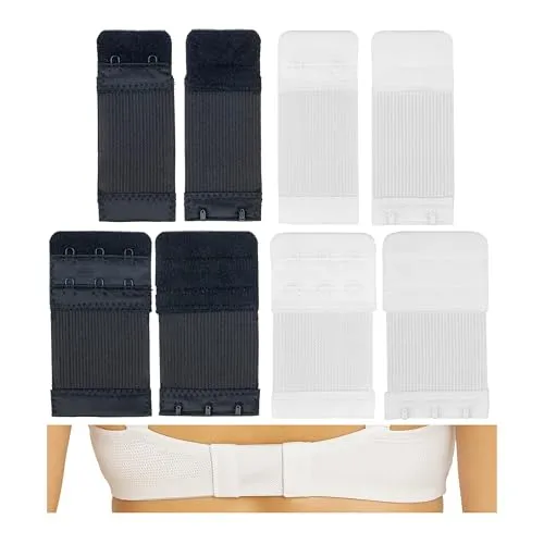 Bequeme BH Erweiterung, 8 Stück, Größe M und L mit Farbe Schwarz und Weiss, 2er + 3er Haken Reihe, BH Verlängerer, Büsten Verschluss Verlängerung, Bra Extender, Hakenverlängerer Schwangerschaft