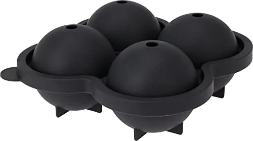 Silikon Eiswürfelform XL Kugel 4er anthrazit - je ca. Ø 6 cm - Eiswürfelschale für 4 große Kugeln - Eiswürfel Eiskugel Behälter groß rund mit Deckel