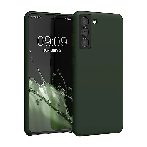 kwmobile Handyhülle für Samsung Galaxy S21 Hülle - Case Silikon - Kabelloses Laden - Schutzhülle Cover in Dunkelgrün matt
