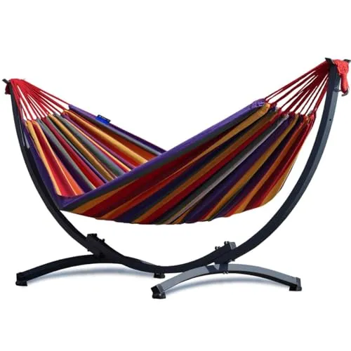 Potenza Hängematte mit Gestell - Ideal für Balkon und Garten - Hängematte 200x120cm mit stabilem Stahlgestell bis 200kg Tragfähigkeit. Perfekt für entspannte Momente drinnen und draußen, leicht aufzubauen und waschbar.