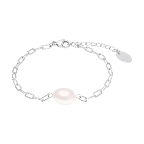 s.Oliver Damen Armband aus 925 Sterling Silber und Edelstahl - Elegantes Armschmuck mit Süßwasserzuchtperle, 17+3 cm lang, kommt in Geschenkbox - ideal für besondere Anlässe.