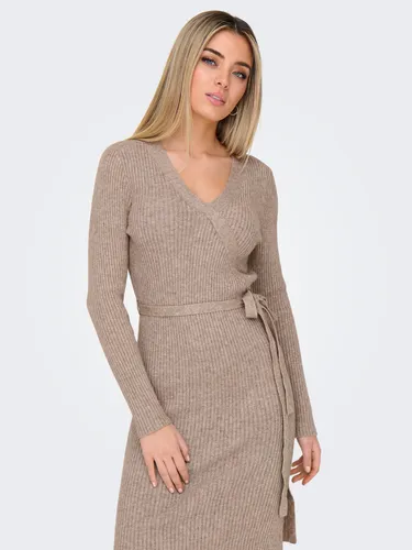 ONLY Strickkleid ONLVENLO L/S RIB WRAP DRESS RP KNT in beige von ONLY