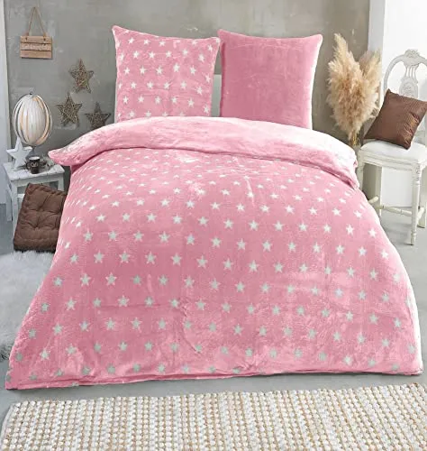 Malika Wendebettwäsche 200x200 cm – Cashmere Touch Sterne in pink von MALIKA