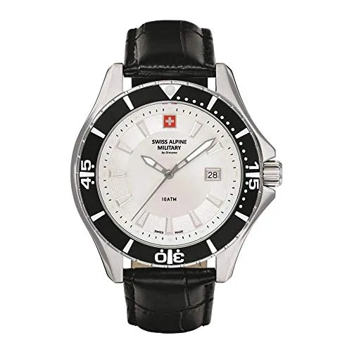 Swiss Alpine Military Herrenuhr 7040.1532 - Sportlich und Wasserdicht - Hochwertige Herrenuhr von Swiss Alpine Military, 10 ATM wasserdicht, mit elegantem Edelstahlgehäuse und robustem Lederarmband für perfekten Tragekomfort.