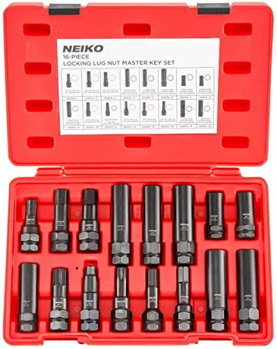 Neiko 02457A Radmutter-Schlüssel-Set, Radschloss-Entfernungswerkzeug-Set für Aftermarket- und Werksradreifenschlüssel, SAE und metrische Radstecknüsse, 16-teilig