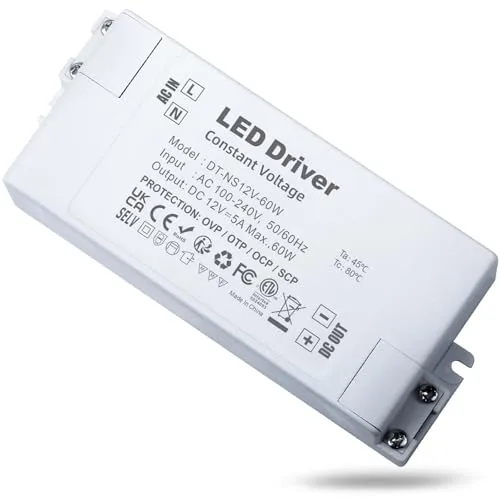 REYLAX LED Transformator 12V 60W, LED Treiber Elektronischer Trafo, 5A Trafo 230V Auf 12V DC Schalt Niedervolttrafo, Konstantspannungs Netzteil für Led Lampen Nicht Dimmbar -120x50x30mm
