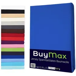 Buymax Spannbettlaken StyleHeim Jersey aus 100% Baumwolle, Jersey, Gummizug: Rundumgummi, Pflegeleicht und Atmungsaktiv in Verschiedenen Farben und Größen blau 200 cm x 200 cm