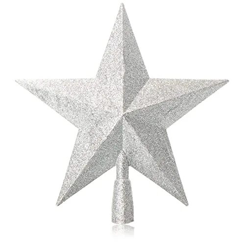 com-four® Silberfarbene Christbaumspitze in Stern-Form - Stern für die Weihnachtsbaum-Spitze - Weihnachtsbaumschmuck - Christbaum-Schmuck aus Kunststoff