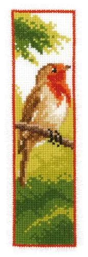 VERVACO Lesezeichen Kreuzstich Stickpackungen Gezählter Kreuzstich Set Rotkehlchen DIY Set Erwachsene Sticken Lesen Zubehör Geschenk Zählmusterpackung ca. 6 x 20 cm Stickset für Anfänger