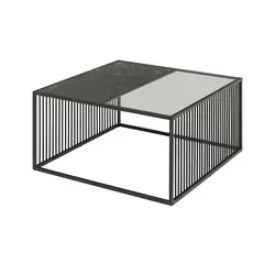 Mid.you Couchtisch Schwarz, 80x40x80 cm - Eleganter quadratischer Couchtisch aus Glas und Holzwerkstoff, ideal für Ihr Wohnzimmer. Das rauchglasierte Design und die stilvolle Kachel im Marmormuster setzen besondere Akzente.