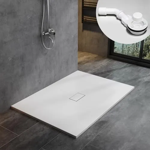 WITEN&NOCK SMC Duschwanne 140x100cm - Duschkabinen & -wände | Extra flache Duschtasse in Steinoptik, rutschfest und ideal für barrierefreie Montage mit leichtem Gefälle für optimale Abwasserleitung.