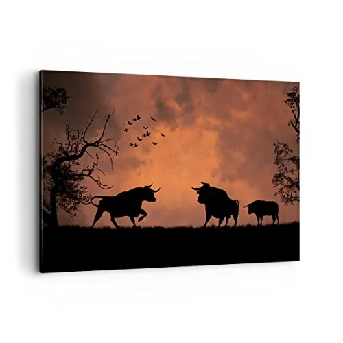 Wandbilder Dekoration Wohnzimmer Tier wütend Stier Bilder auf Leinwand 120x80cm Leinwandbild Schlafzimmer Küche Deko Wand Kunstdruck Art Groß XXL Wanddeko Bild Wall Decor Canvas AA120x80-0494