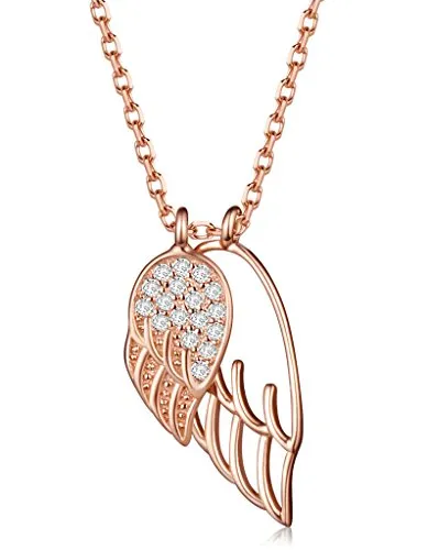 Unendlich U Elegant Doppel Engelsflügel Halskette 925 Sterling Silber Zirkonia Anhänger Verstellbare Kette, Rosegold