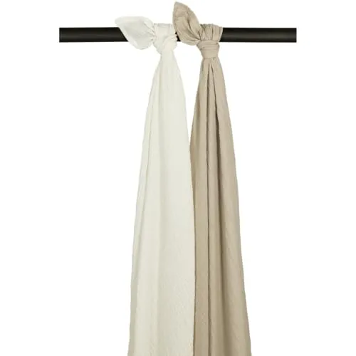 Meyco Baby Mullwindeln 2er Pack - 120x120cm - Pre-Washed Musselin - Decke & Spucktuch - 100% weiche Baumwolle - Oeko Tex Zertifiziert - hautfreundlich & atmungsaktiv - Offwhite/Sand