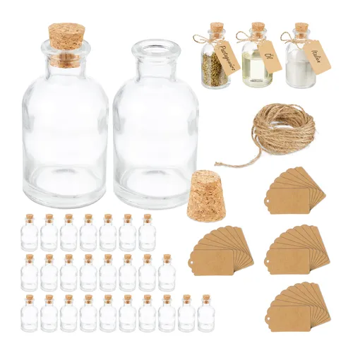 Relaxdays Dekogläser 30er Set mit Korken, 60 ml - Vielseitige Glasflaschen im Set für kreative Dekoideen und Geschenke. Ideal zum Aufbewahren von Gewürzen oder für personalisierte Gastgeschenke. Mit Korken sicher verschlossen und beschriftbar.