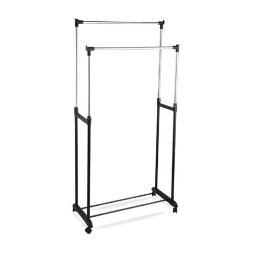 Parence.- Doppelter Kleiderständer auf Rädern - Aluminium und Kunststoff - Doppelte Stangen- und Schuhaufbewahrung - Verstellbar bis zu 160 cm