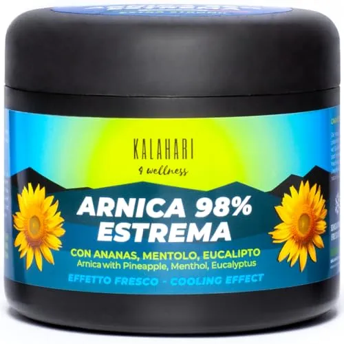 KALAHARI Arnika 98% Gel – Extreme und Extra Stark verstärkt mit Ananas-Extrakt – Intensive Wirkung für Massagen Muskeln & Gelenken – Kühlendes Gel, natürlichen Inhaltsstoffen, Made in Italy - 500ml