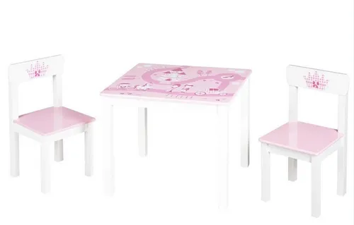 roba Sitzgruppe für Kinder Krone - Märchenhaftes Kindertisch Set aus Holz - Möbel Sets für Baby- & Kleinkinderzimmer mit Prinzessin & Einhorn Motiv. Ideal für kreative Spielstunden, bequemes Sitzen und einladendes Design in Rosa/Weiß.