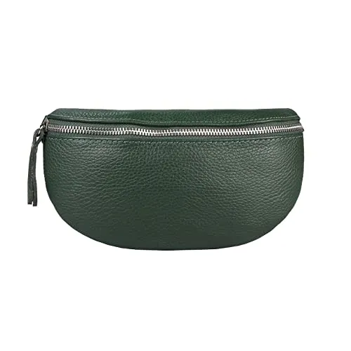 Made in Italy Damen Leder Gürteltasche Crossbody Hüfttasche Bauchtasche Umhängetasche Brusttasche Crossover Bodybag Schultertasche Handytasche Geldtasche OBC Tasche Schminktasche Kosmetiktasche Grün