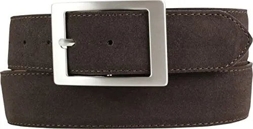 BELTINGER Herren-Gürtel aus Veloursleder mit Doppel-Schnalle 4 cm - Dunkelbraun 100cm - Hochwertiger 40mm Veloursleder-Gürtel aus Italien, ideal für Jeans und Chinos. Weiche Oberfläche mit langlebiger Doppel-Dornschließe für sicheren Halt und individuelle Anpassung.