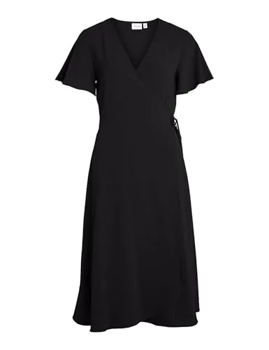 Vila Midikleid Lovie - Wickel-Design in Schwarz, Größe XL (44) - Elegantes Kleid im Wickel-Design aus recycelten Materialien, ideal für besondere Anlässe oder den Alltag. Pflegeleicht und modisch!