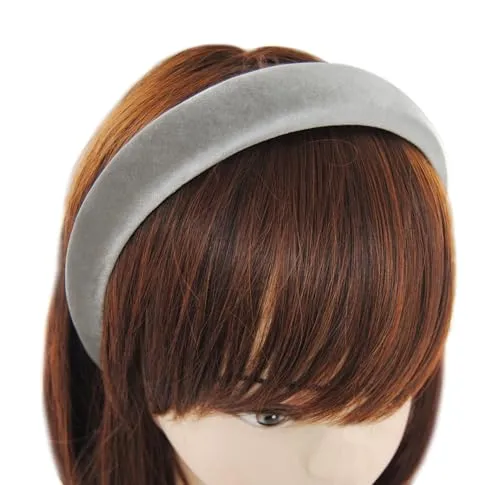 axy Gepolsterter Haarreif aus Samt Damen Breiter Stirnband Haarschmuck Haarreifen Hairband HRK10B (Silbergrau)